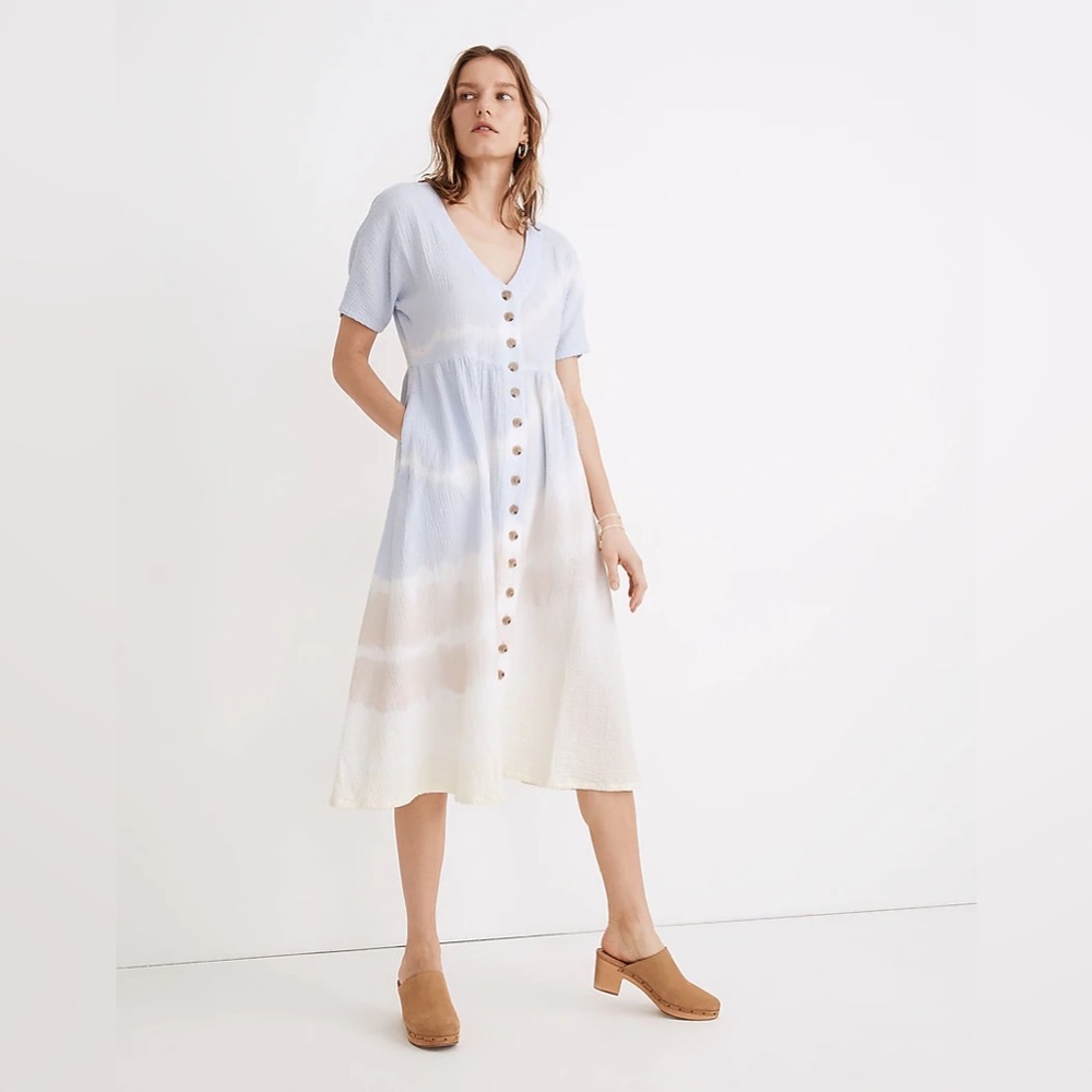 Madewell Tie-Dye Lightspun Button-Front Midi Dress